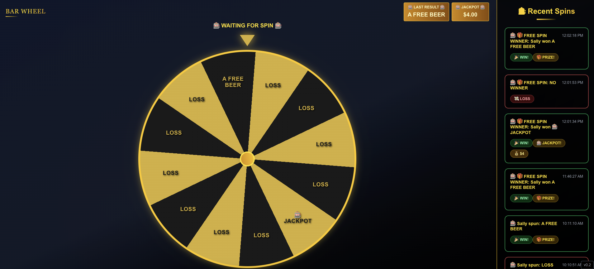 Bar Wheel of Fortune Game